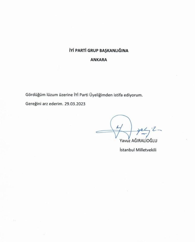 Ağıralioğlu partiden istifası