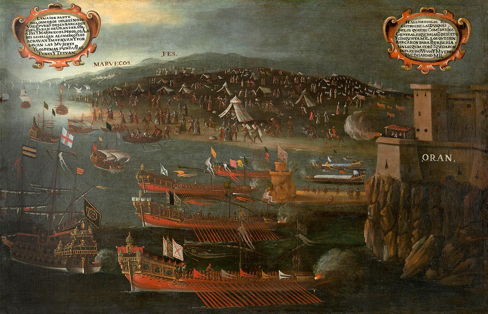 Valensiyalı ressam Vicent Mestre tarafından 1612-1613'te yapılan bu tablo, 1609-1614 arası Kral III. Philip'in emriyle İspanya'dan sürülen Moriskoların, o dönem İspanyol toprağı olan Kuzey Afrika'daki Oran limanına çıkarılışını betimler. Eser, sürgünü anlatan ve kral tarafından sipariş edilen bir seriye aittir.