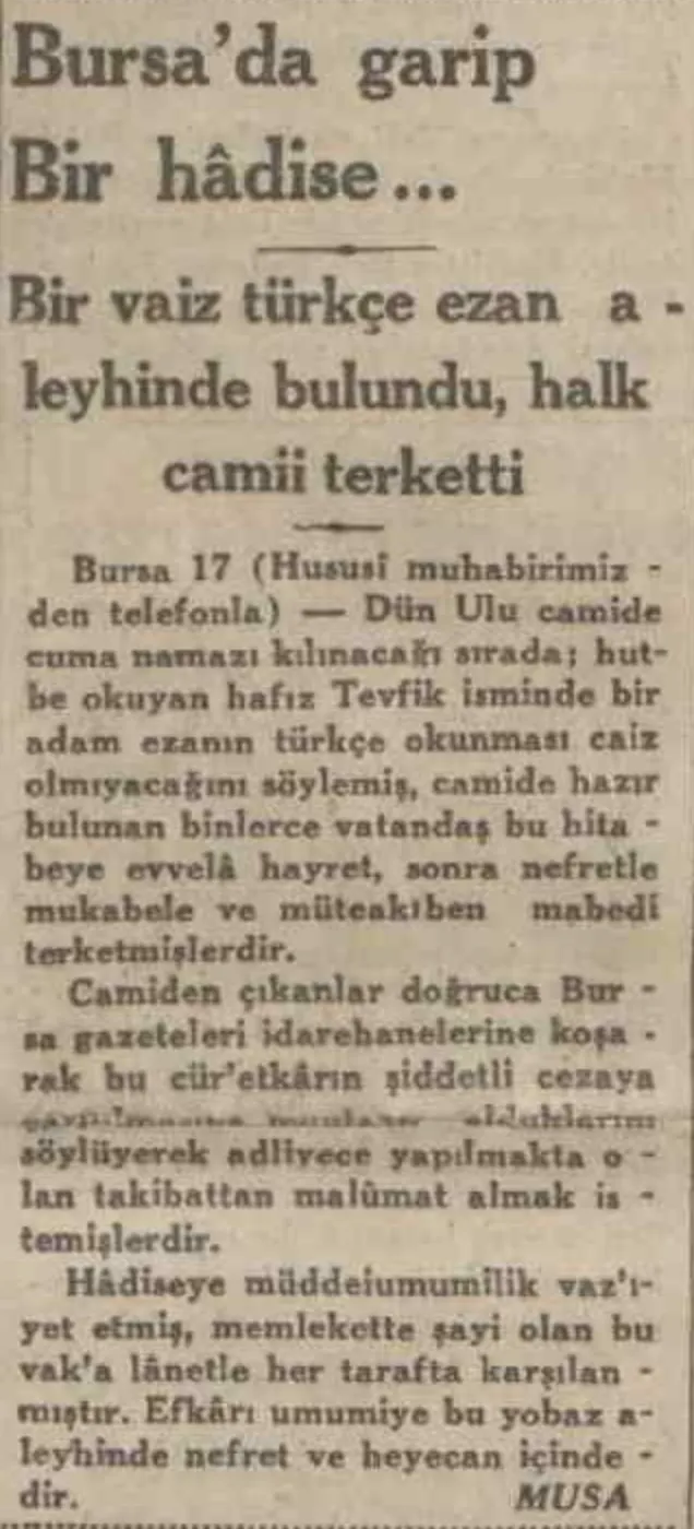 Bir Vaiz Türkçe Ezan Aleyhinde Bulundu