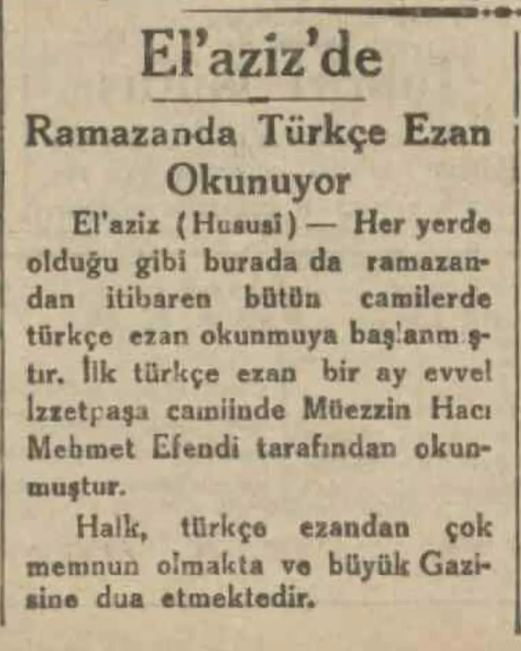 Elazizde Türkçe Ezan