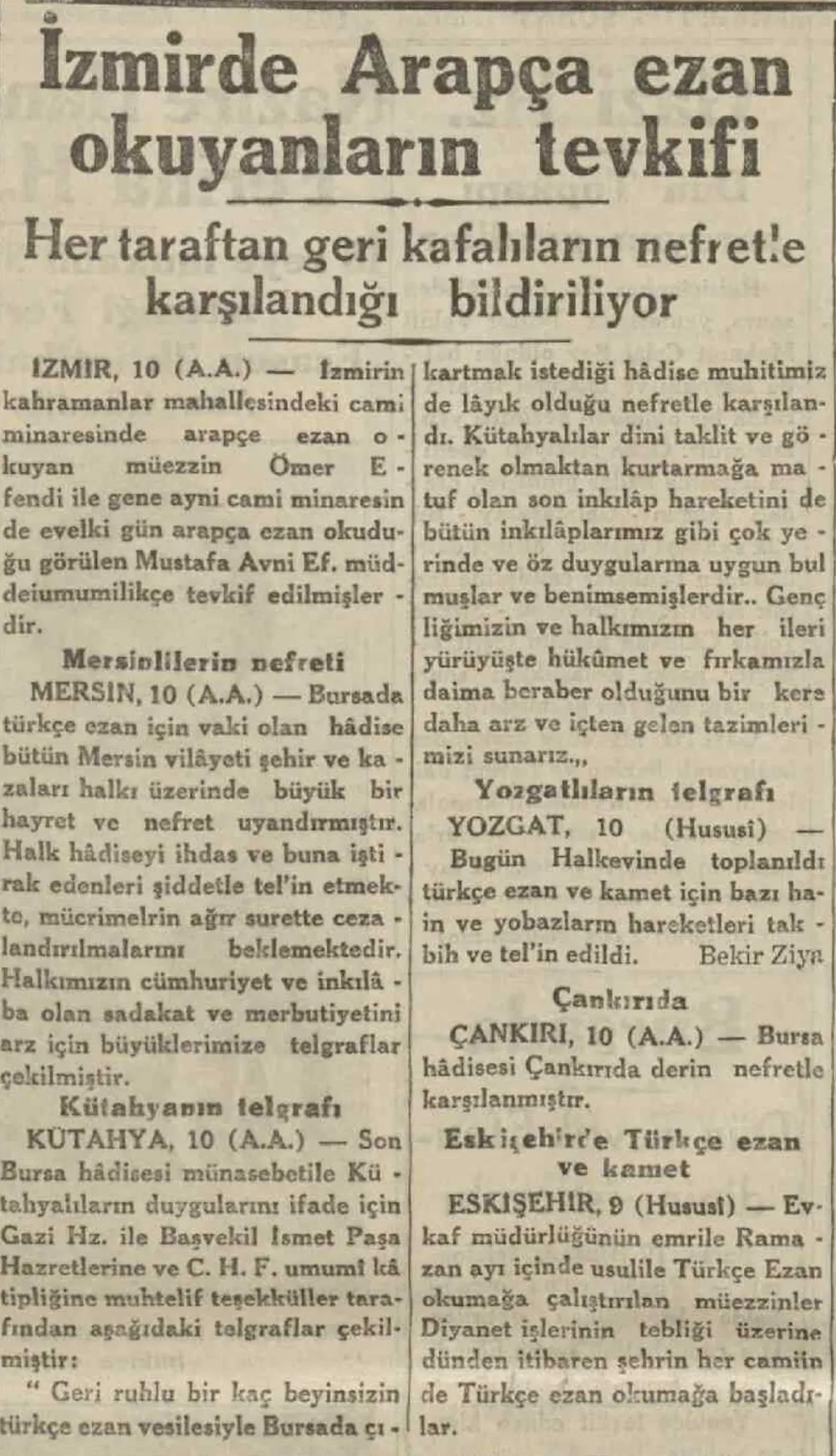 Izmirde Arapça Ezan Okuyanların Tevkifi