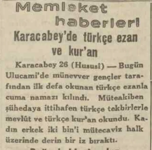 Karacabey De Türkçe Ezan