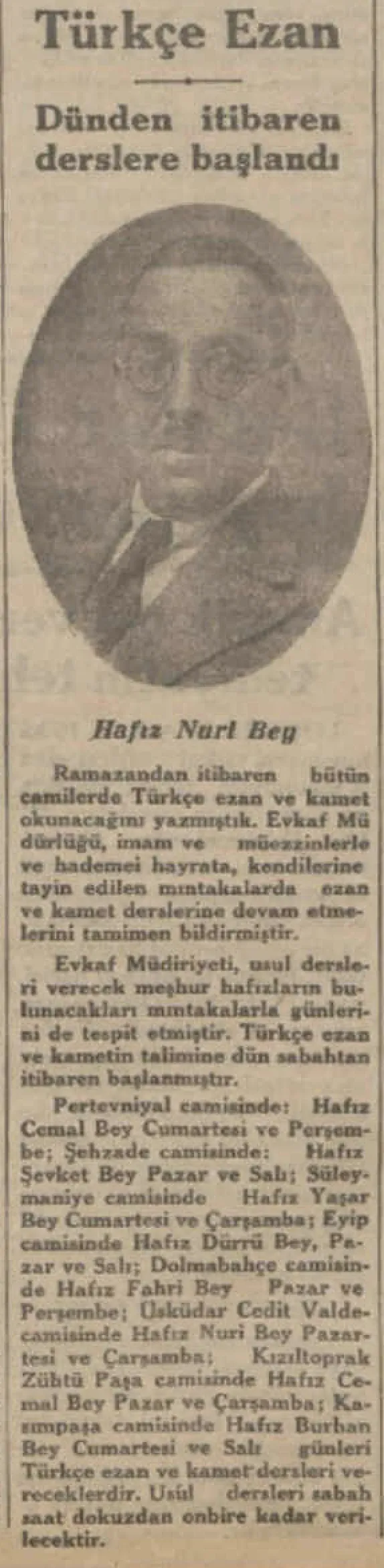 L Türkçe Ezan Derslerine Başlandır