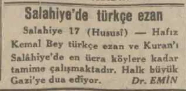 Salahayiyede Türkçe Ezan