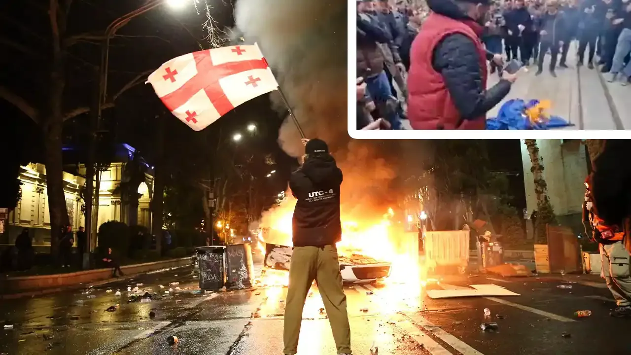 Gürcistan’da Avrupa Birliği bayrağı yakıldı