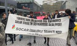 İsrail'e binlerce varil petrol gönderen SOCAR önünde eylem: Vanaları kapat, soykırıma ortak olma