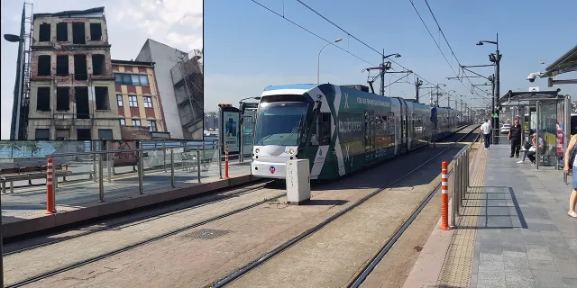 Karaköy'de bina çöktü: Tramvay seferleri durduruldu